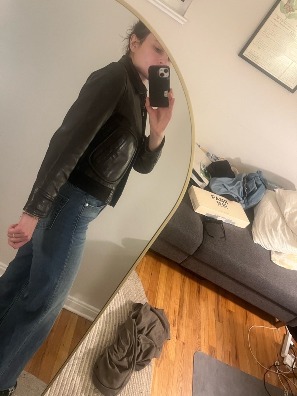 Vintage dark espresso brown bomber leather jacket - Picture 5 of 9